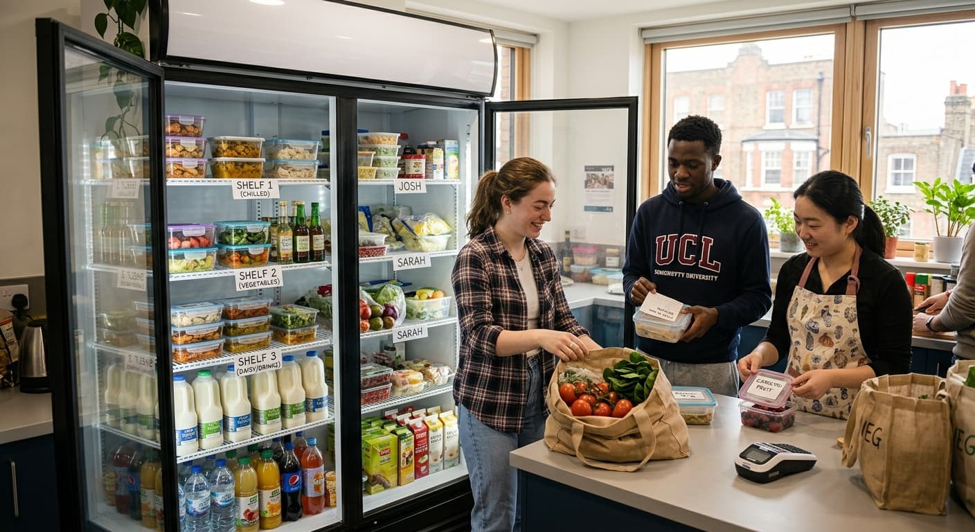 Organised shared refrigerator in international student accommodation